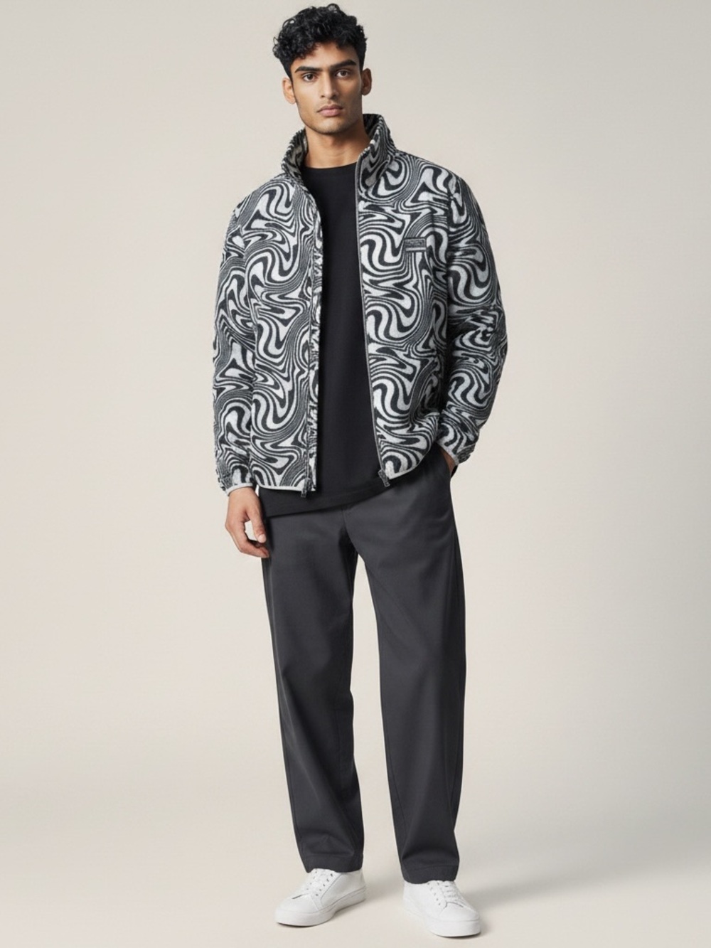 Massive Outdoors Men's Black & White Swirl Pattern Puffer Jacket XXL